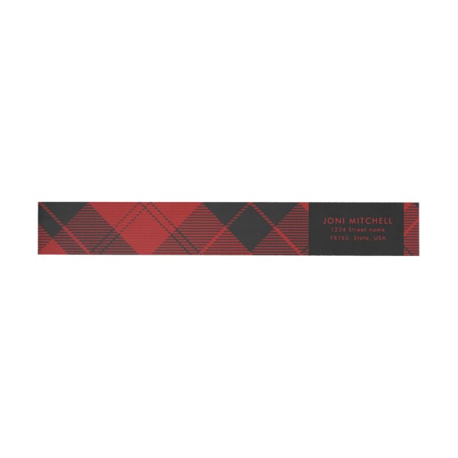 Red Black Tartan Weihnachts Custom Address Rundum-Adressaufkleber (Person)