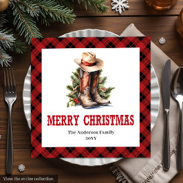 Red black tartan Western Christmas paper napkins Serviette