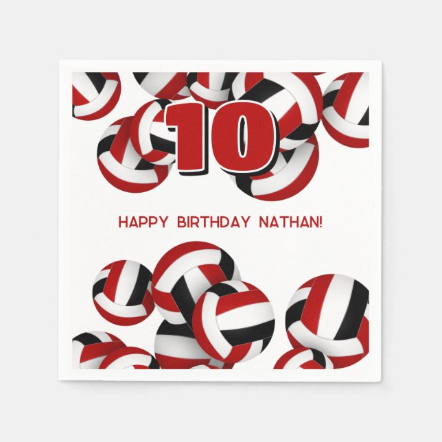 Red Black Team farbig Volleyball Kindersport Party Serviette (Vorderseite)