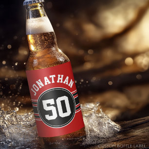 Red Black Team Jersey Fan Gear Name Number Bierflaschenetikett