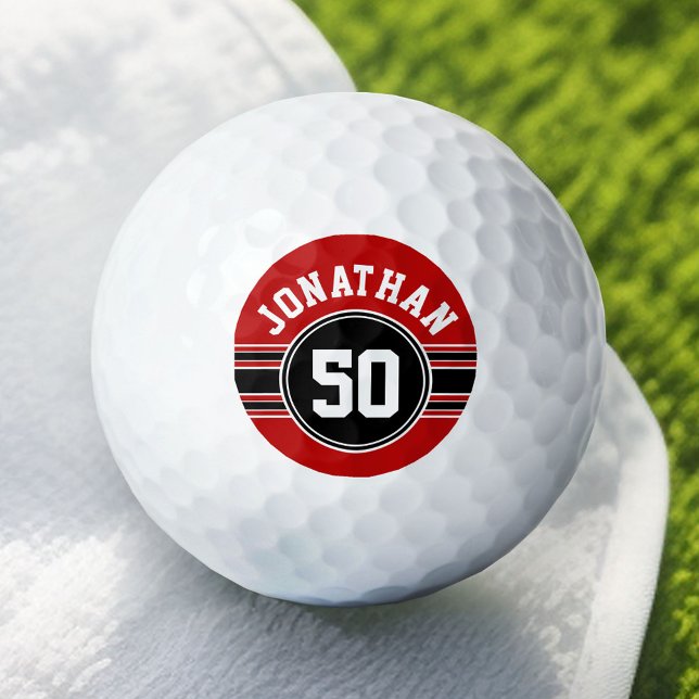 Red Black Team Jersey Fan Gear Name Number Golfball (Custom Golf Balls)