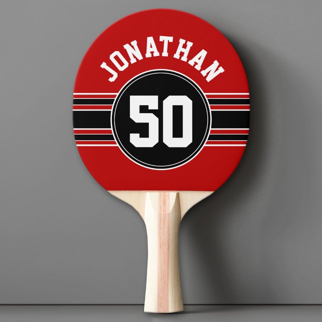 Red Black Team Jersey Fan Gear Name Number Tischtennis Schläger (Custom Ping Pong Paddle - Team or College colors Sports Jersey)