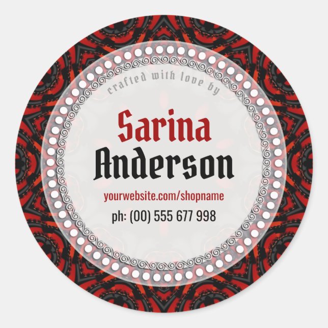 Red Black Tribal Muster aus Etiketten Aufkleber (Vorderseite)