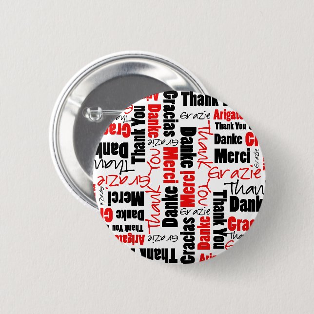 Red Black Vielen Dank Word Cloud Button (Vorne & Hinten)