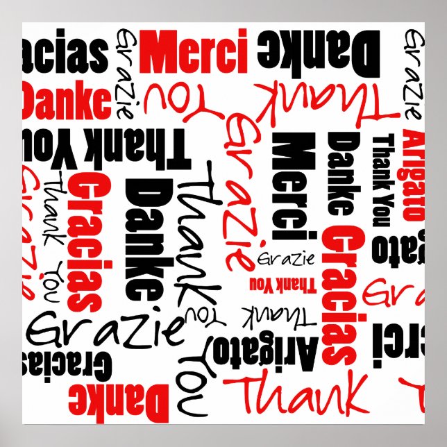 Red Black Vielen Dank Word Cloud Poster (Vorne)