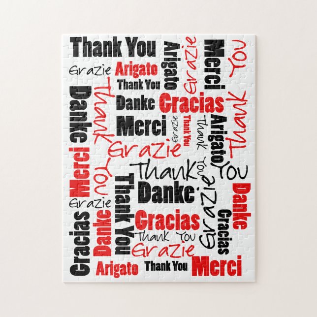 Red Black Vielen Dank Word Cloud Puzzle (Vertikal)