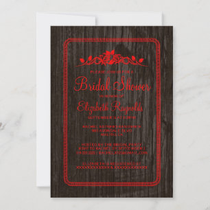 Red Black Vintag Barn Wood Brautparty lädt ein Einladung