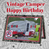 Red Black Vintag Camper Trailer Happy Birthday