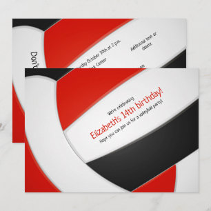 Red Black Volleyball Girls Geburtstagsparty Einladung