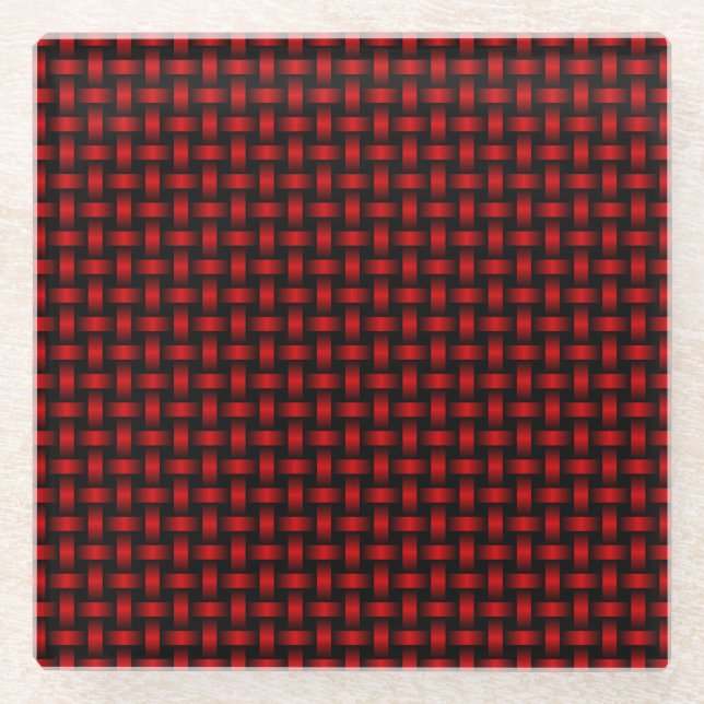 Red Black Weave Pattern Glasuntersetzer (Vorderseite)