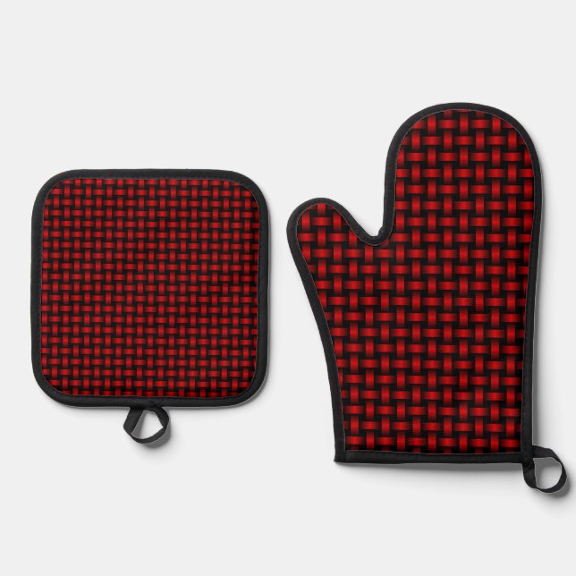 Red Black Weave Pattern Ofenhandschuh & Topflappen-Set (Vorderseite)