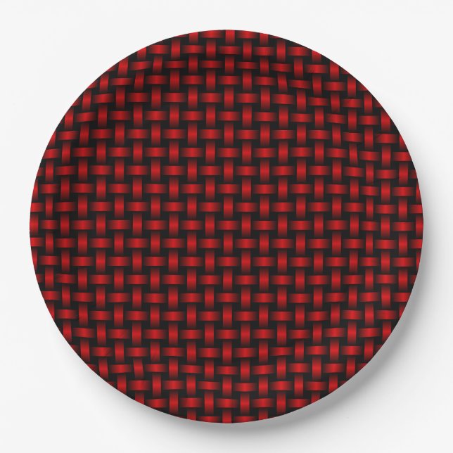 Red Black Weave Pattern Pappteller (Vorderseite)