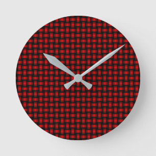 Red Black Weave Pattern Runde Wanduhr