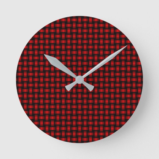 Red Black Weave Pattern Runde Wanduhr (Vorderseite)