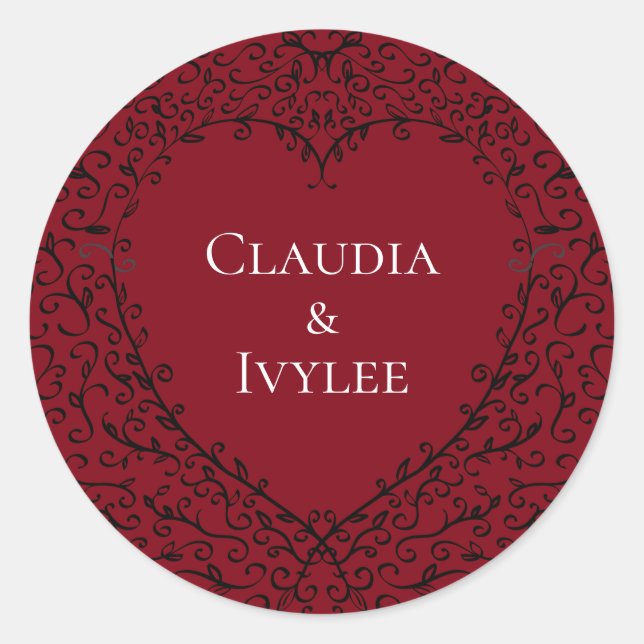 Red Black Wedding Heart Gothic Runder Aufkleber (Vorderseite)