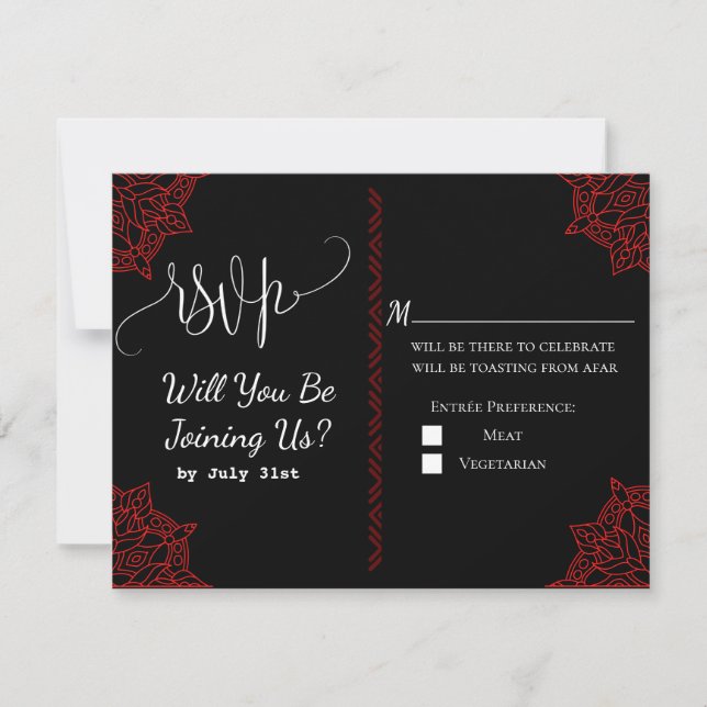 Red Black Wedding RSVP Card (Vorderseite)