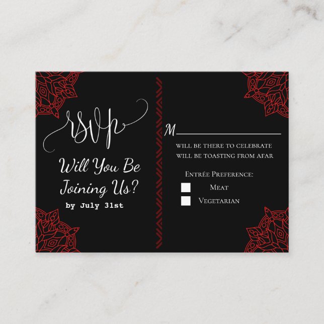 Red Black Wedding RSVP Card Begleitkarte (Vorderseite)