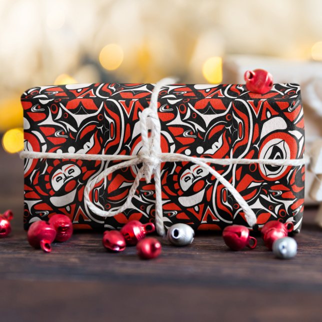 Red Black White Abstract Haida Face Native Art Geschenkpapier (Von Creator hochgeladen)