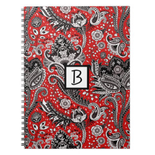 Red Black & White Floral Paisley Bohemisch Boho Notizblock