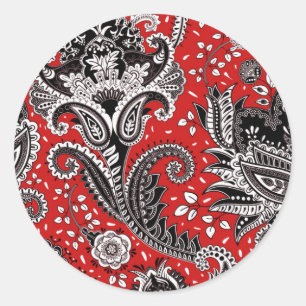 Red Black & White Floral Paisley Bohemisch Boho Runder Aufkleber