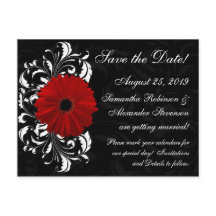 Red+Black+White Gerbera Daisy Save the Date