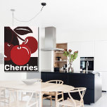 Red, Black, White Kitchen Wall Deco - Poster<br><div class="desc">Das Poster mit roten Kirschen ist eine klassische rote Küchendekoration. Die Kirschen, in Triole-Formation, haben eine Beschriftung in weißer Schrift. Durch den Austausch der Hintergrundfarbe spiegelt sich der allgemeine Farbton in dunkleren und helleren Farbtönen wider. Personalisieren Sie den Bildtext, den Schriftart und die Farbe des Schriftartes. Bitte kontaktieren Sie uns...</div>