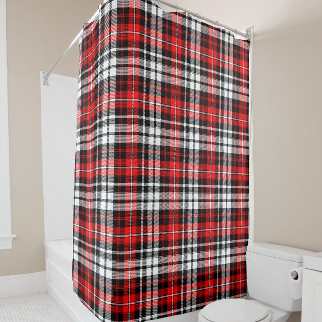 Red Black White Plaid Tartan Pattern Design  Duschvorhang (Von Creator hochgeladen)