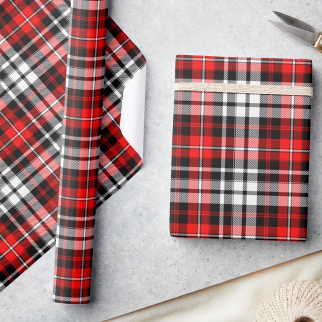 Red Black White Plaid Tartan Pattern Design  Geschenkpapier (Von Creator hochgeladen)