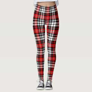 Red Black White Plaid Tartan Pattern Design  Leggings