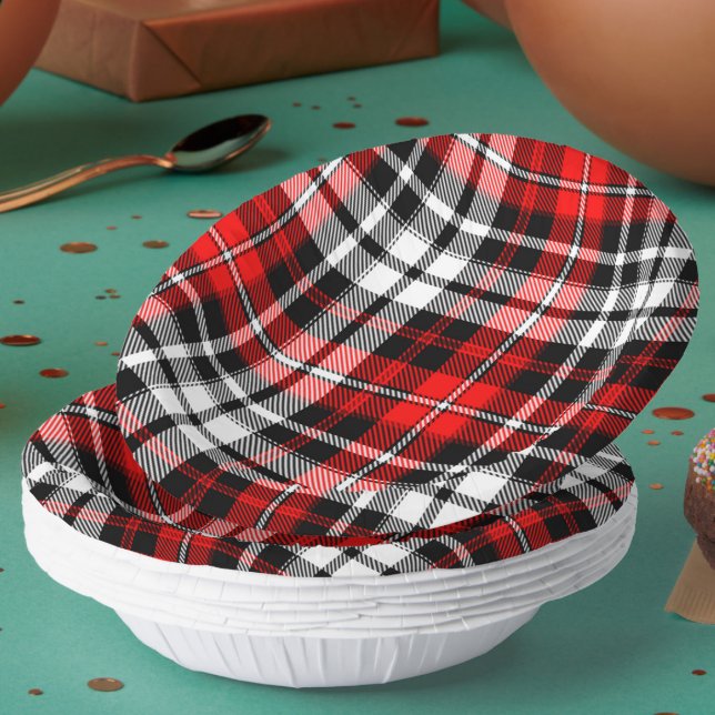 Red Black White Plaid Tartan Pattern Design  Pappteller (Von Creator hochgeladen)