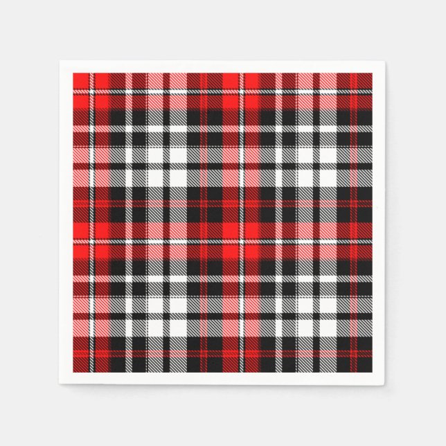 Red Black White Plaid Tartan Pattern Design  Serviette (Vorderseite)