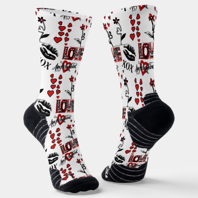 Red Black White Valentine Motif Socken (Gewinkelt)