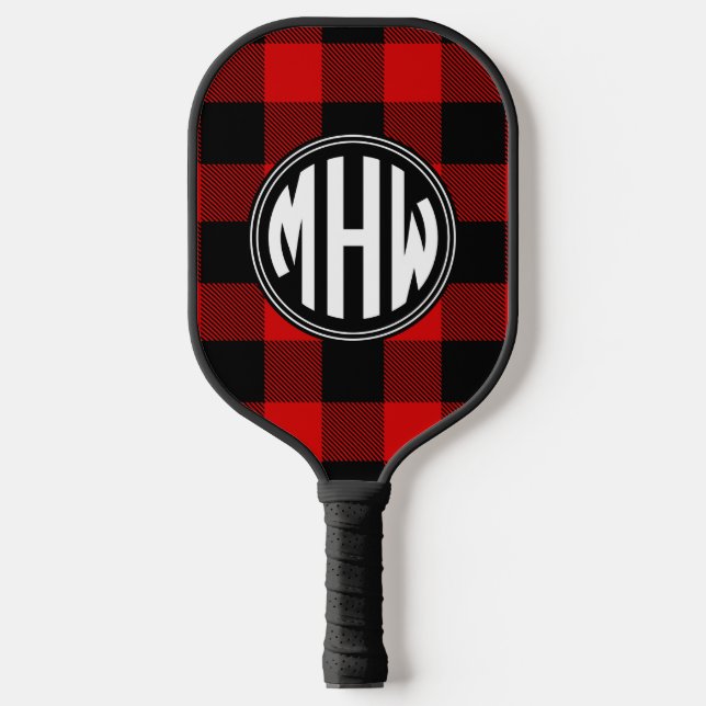 Red Black Wt Circle Monogram Buffalo Karierte DIY  Pickleball Schläger (Vorderseite)