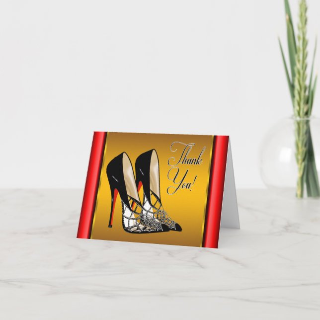 Red Black Yellow Gold High Heels Vielen Dank Dankeskarte (Vorderseite)