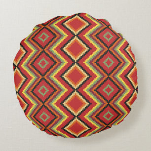 Red Black Yellow Native American Blanket Muster Rundes Kissen