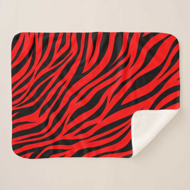 Red Black Zebra Stripes Print Sherpadecke (Vorderseite (Horizontal))