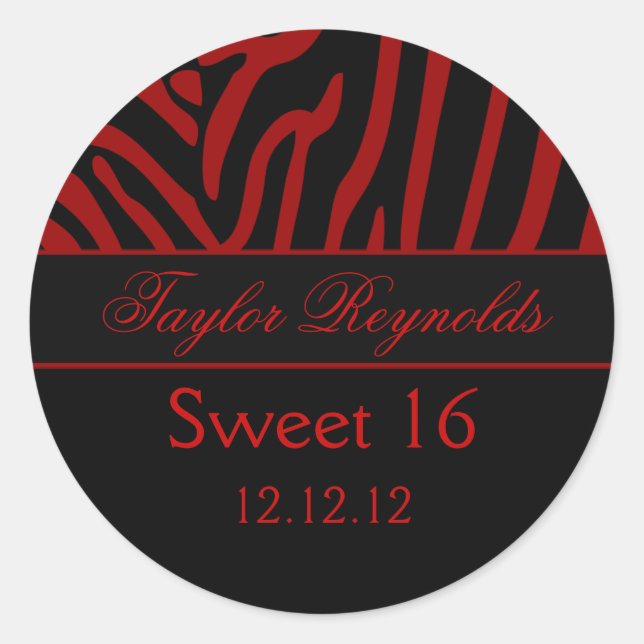 Red Black Zebra Sweet 16 Sticker (Vorderseite)