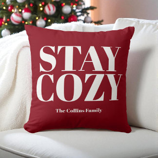 Red Bleibe Cosy Festive Typografy White Family Nam Kissen