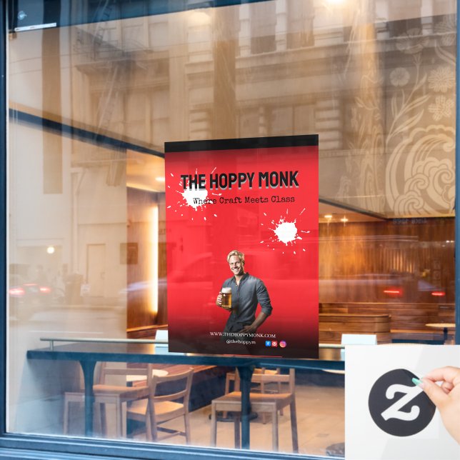 Red Blond Man Holding Beer Adult Pub Owners Fensteraufkleber (Café-Fenster)