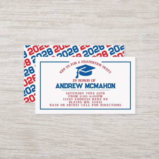 Red & Blue Abschluss Einladung zur Ankündigung Bei (Blue, White and Red Mini Graduation Invites for Friends, Team Mates or as Announcement Inserts!)