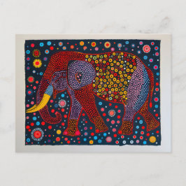 Red Blue Abstrakt Elephant mit Blume Dots Feiertagspostkarte