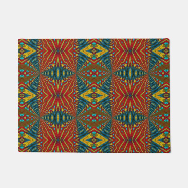 Red Blue Abstrakt Print Hippie Boho Einziges Triba Fußmatte (Vorderseite)