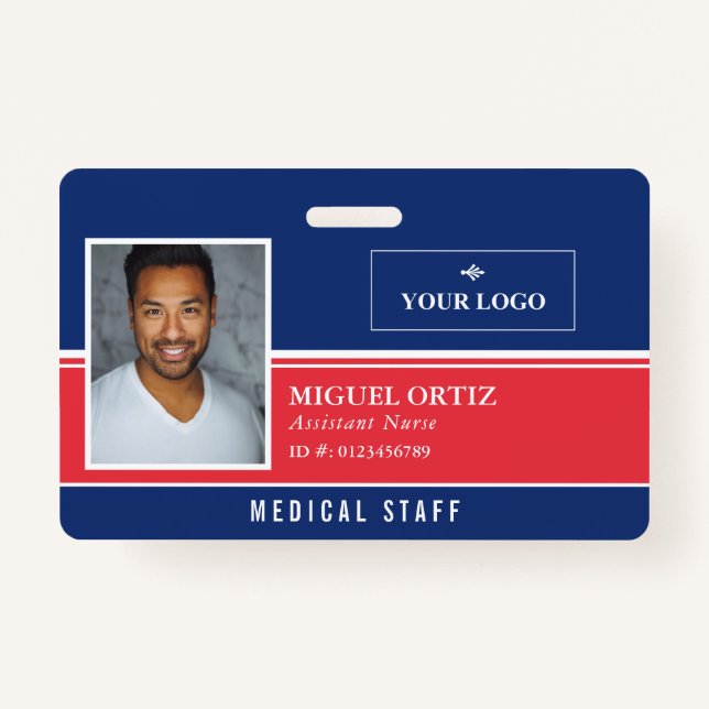 Red Blue Add Your Logo Employee ID Ausweis (Vorderseite)