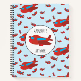 Red & Blue Airplane Muster Kids Name Sketchbook Notizbuch
