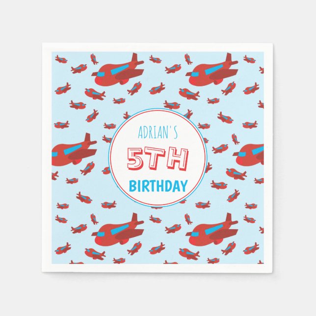 Red Blue Airplane Muster Kinder Jungs Mädchen Gebu Serviette (Vorderseite)