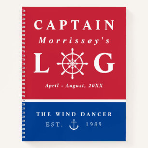 Red Blue Anchor Captain's Log Notizbuch