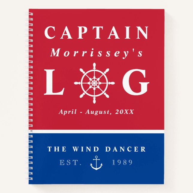 Red Blue Anchor Captain's Log Notizbuch (Vorderseite)