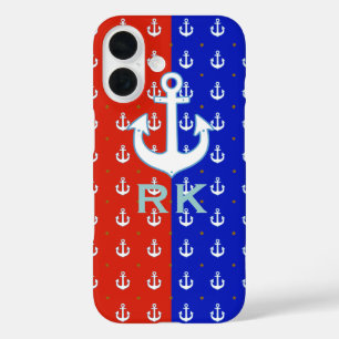 Red Blue Anchors and Initials iPhone 16 Hülle