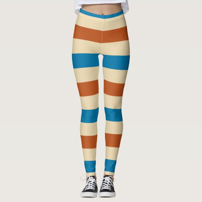 Red Blue and Creme Band Muster Leggings (Vorderseite)