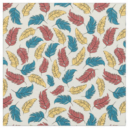 Red, Blue and Yellow Cartoon Feathers on Cream Stoff